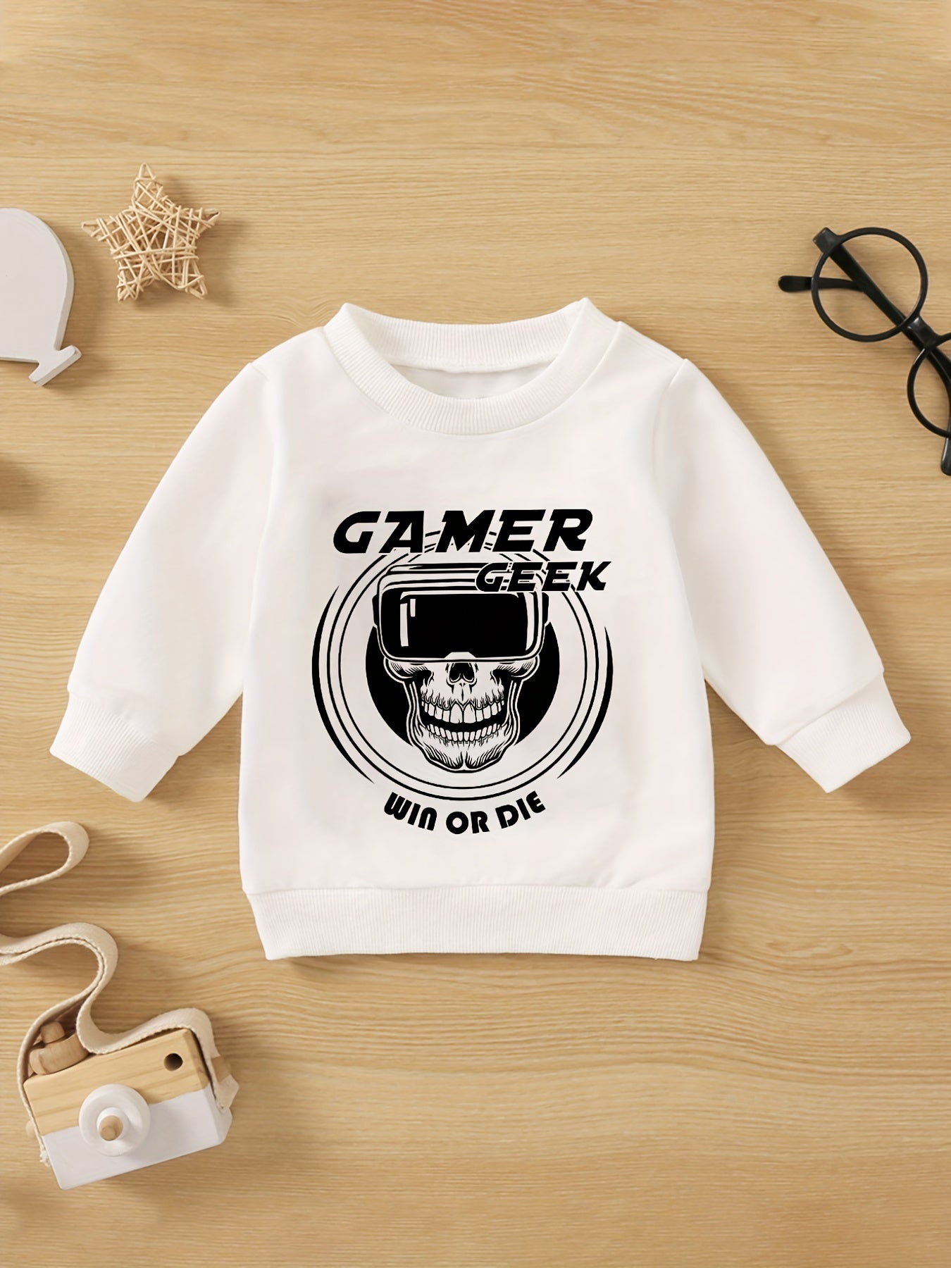 Funny Skull Gamer Print Boys Casual Pullover Sweatshirt