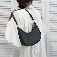 Crocodile Pattern Crescent Handbag Vegan Leather Hobo Purse