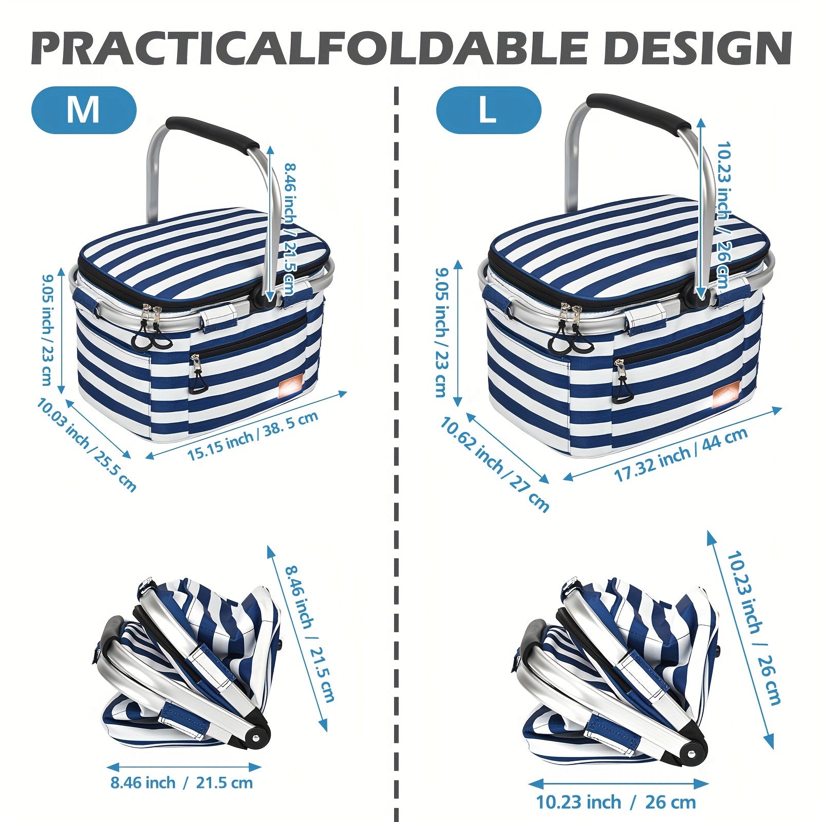 32L Large Picnic Basket with Insulated Aluminum Frame - Foldable and Stylish