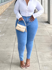  Stretch Skinny Jeans Button Fly High Waist