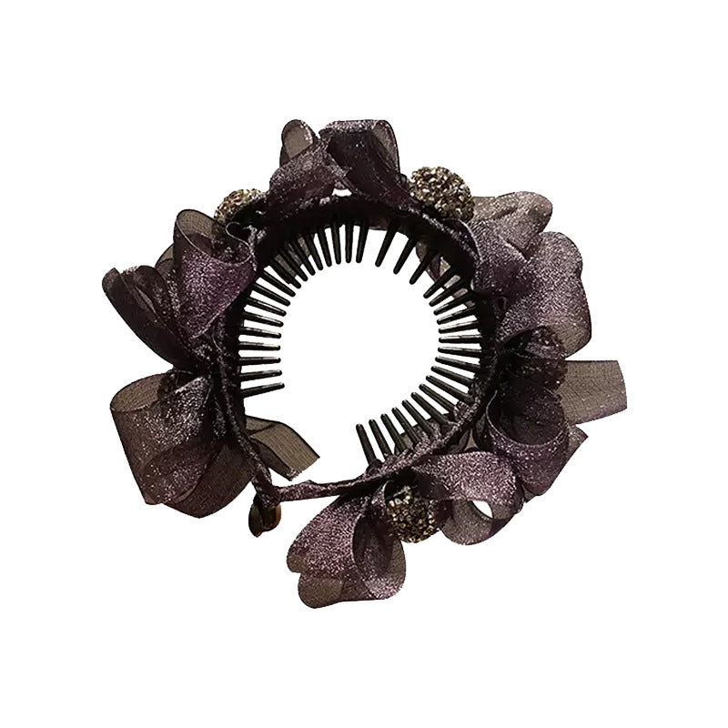 Ruffled Bow Decor Hair Claw Clip Large Duck Billed Clip Rhinestone Glitter Women