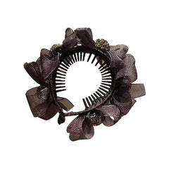 Ruffled Bow Decor Hair Claw Clip Large Duck Billed Clip Rhinestone Glitter Women