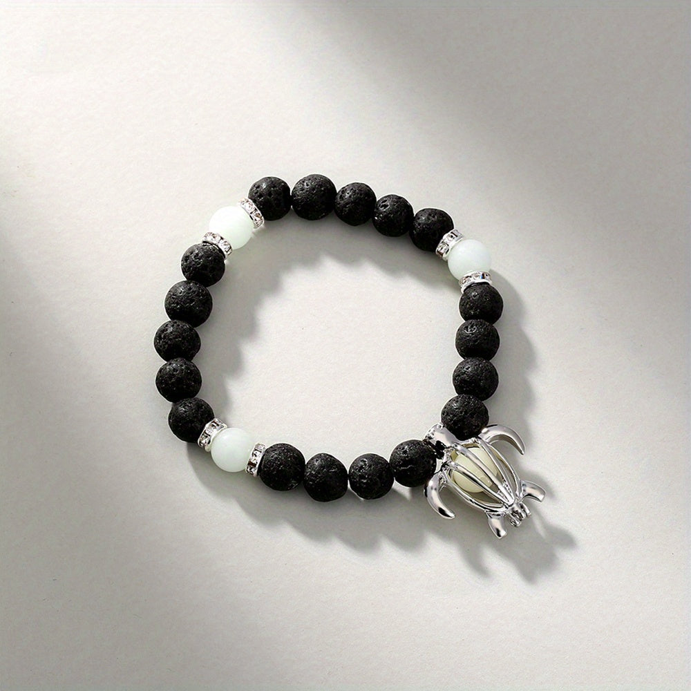 Stone Smooth Bracelet with Lotus Pendant Glowing Beads