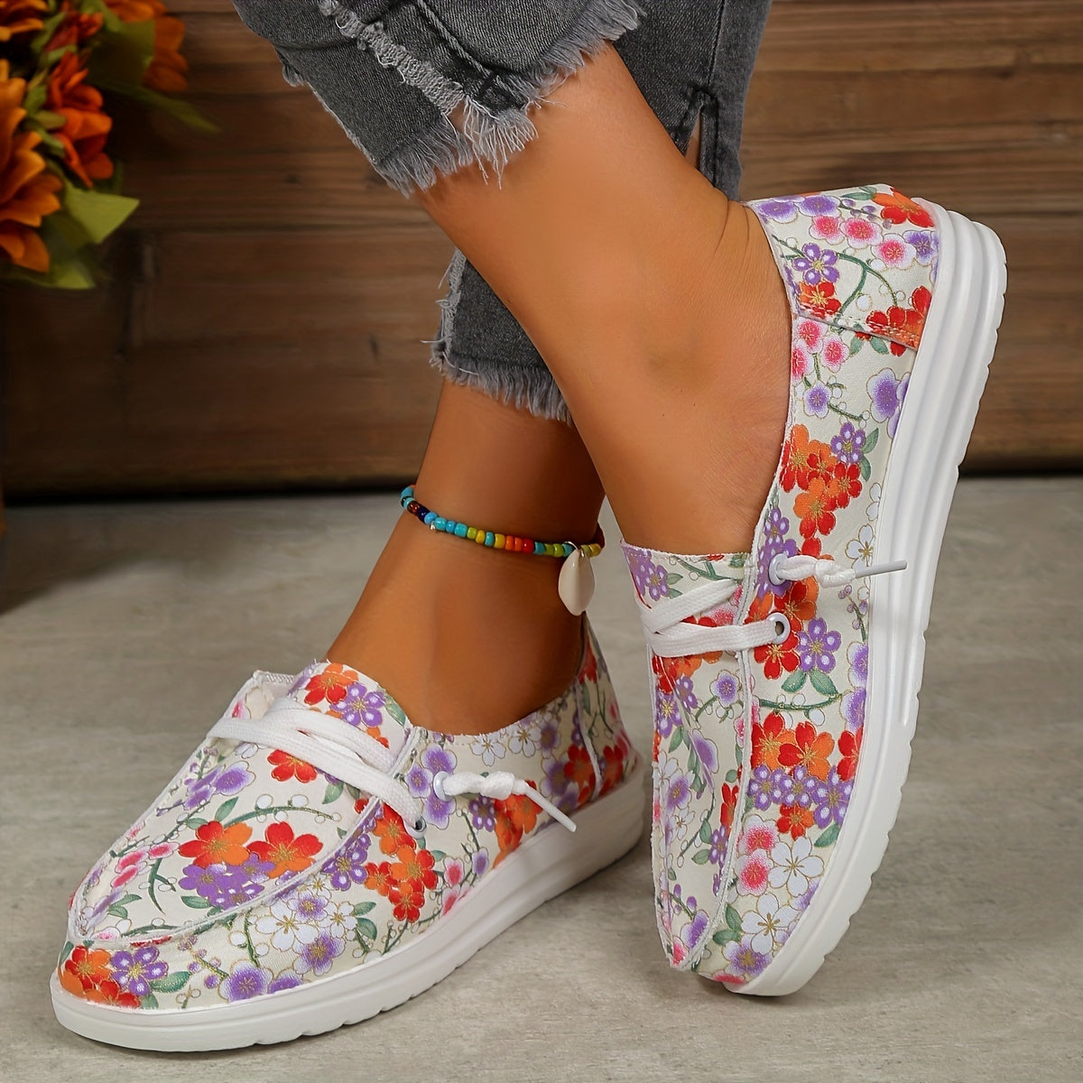Women's Floral Printed Slip On Canvas Shoes Lightweight Casual Outdoor Shoes