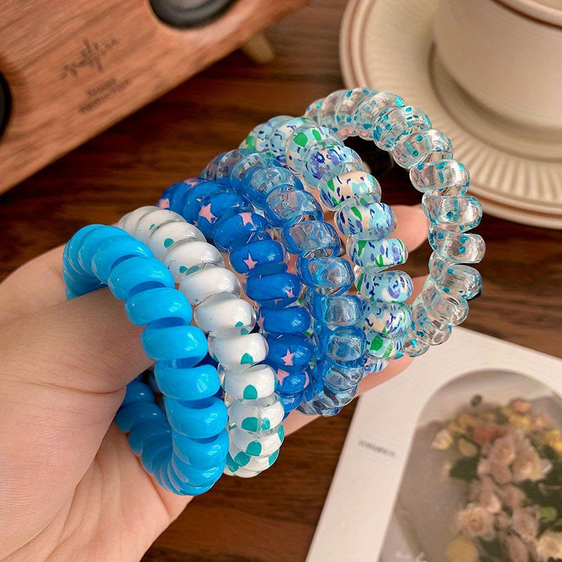 6pcs Spiral Hair Tie Traceless Hair Ties Rainbow Plastic Ponytail Hair Rope