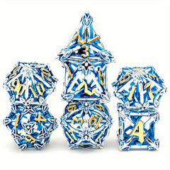 7pcs Hollow Metal Vintage Dice Set for RPG Halloween Party Desktop Game