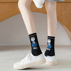 5 Pairs Cartoon Print Socks Women's Stockings Comfy & Mid Tube Hosiery