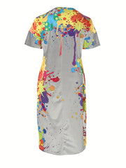  Women's Splash Print Maxi Dress With Pockets