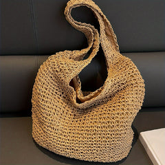 Straw Woven Beach Bag Large Capacity Shoulder Tote Boho Style Travel Holiday