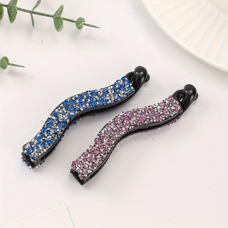 2pcs Rhinestone Faux Pearls Banana Hair Clips