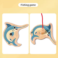 Wooden Magnetic Fishing Toys 15 Fish 1 Rod Christmas Halloween Thanksgiving Gift