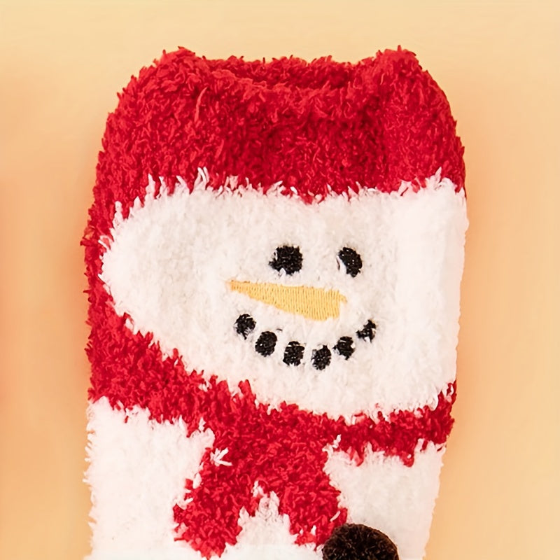 Christmas Print Socks Comfy & Fuzzy Mid Tube Socks Women's Stockings