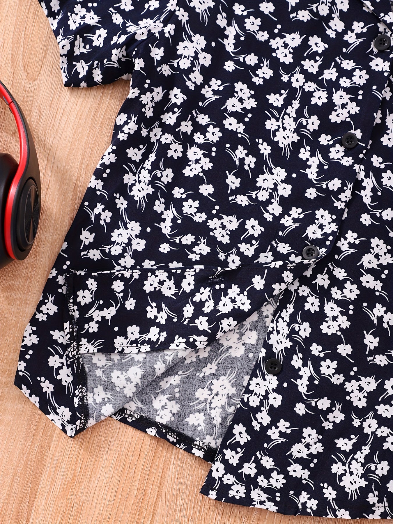 Floral Graphic Print Boys Top Short Sleeve Lapel Shirt Summer Clothes