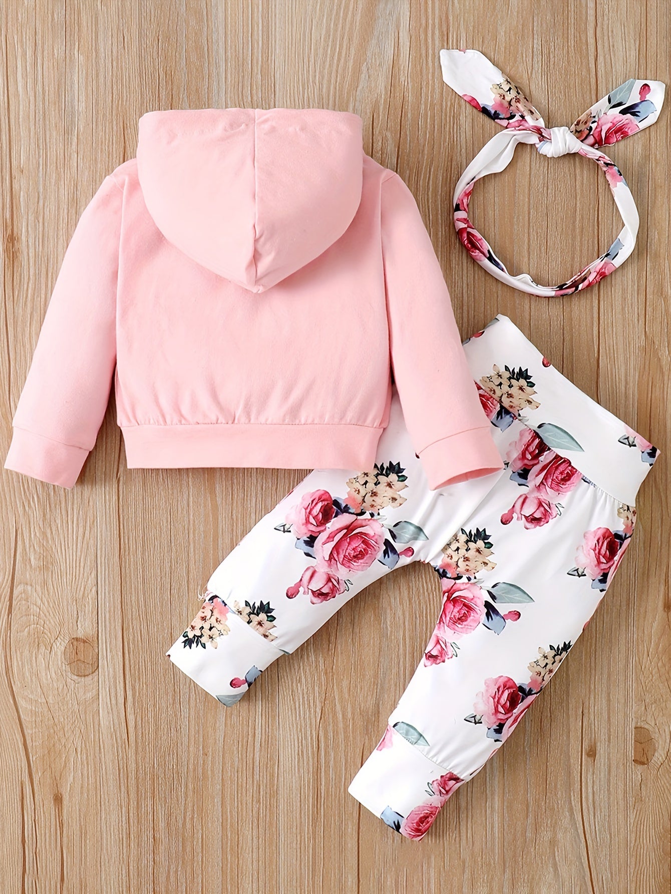 Baby Girls Hooded Pocket Long Sleeve Sweatshirt Flowers Pants Set