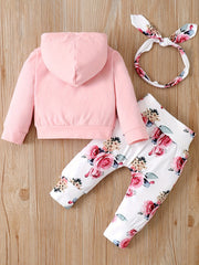 Baby Girls Hooded Pocket Long Sleeve Sweatshirt Flowers Pants Set