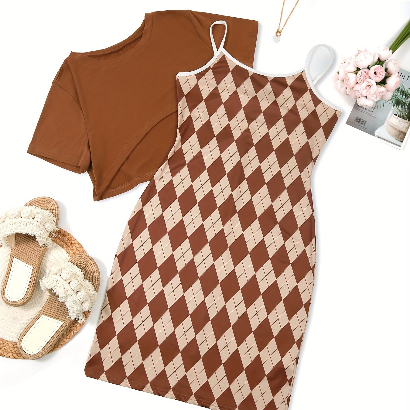 Argyle Cami Dress & Crop Tee Set