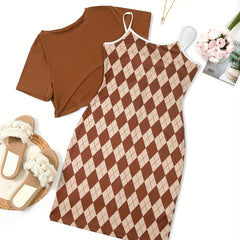 Argyle Cami Dress & Crop Tee Set