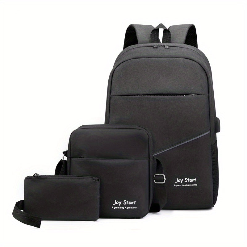 3pc Nylon Backpack Set with Laptop Bookbag Crossbody Bag Clutch Purse