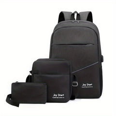 3pc Nylon Backpack Set with Laptop Bookbag Crossbody Bag Clutch Purse
