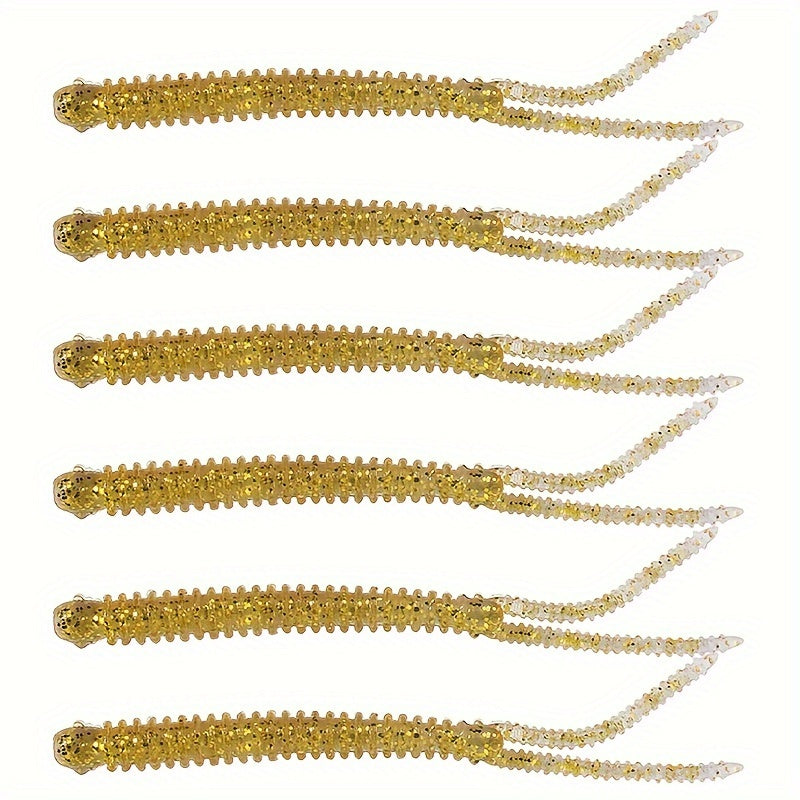 6pcs Spiral Worm Split Tail Soft Bait Fishing Tackle