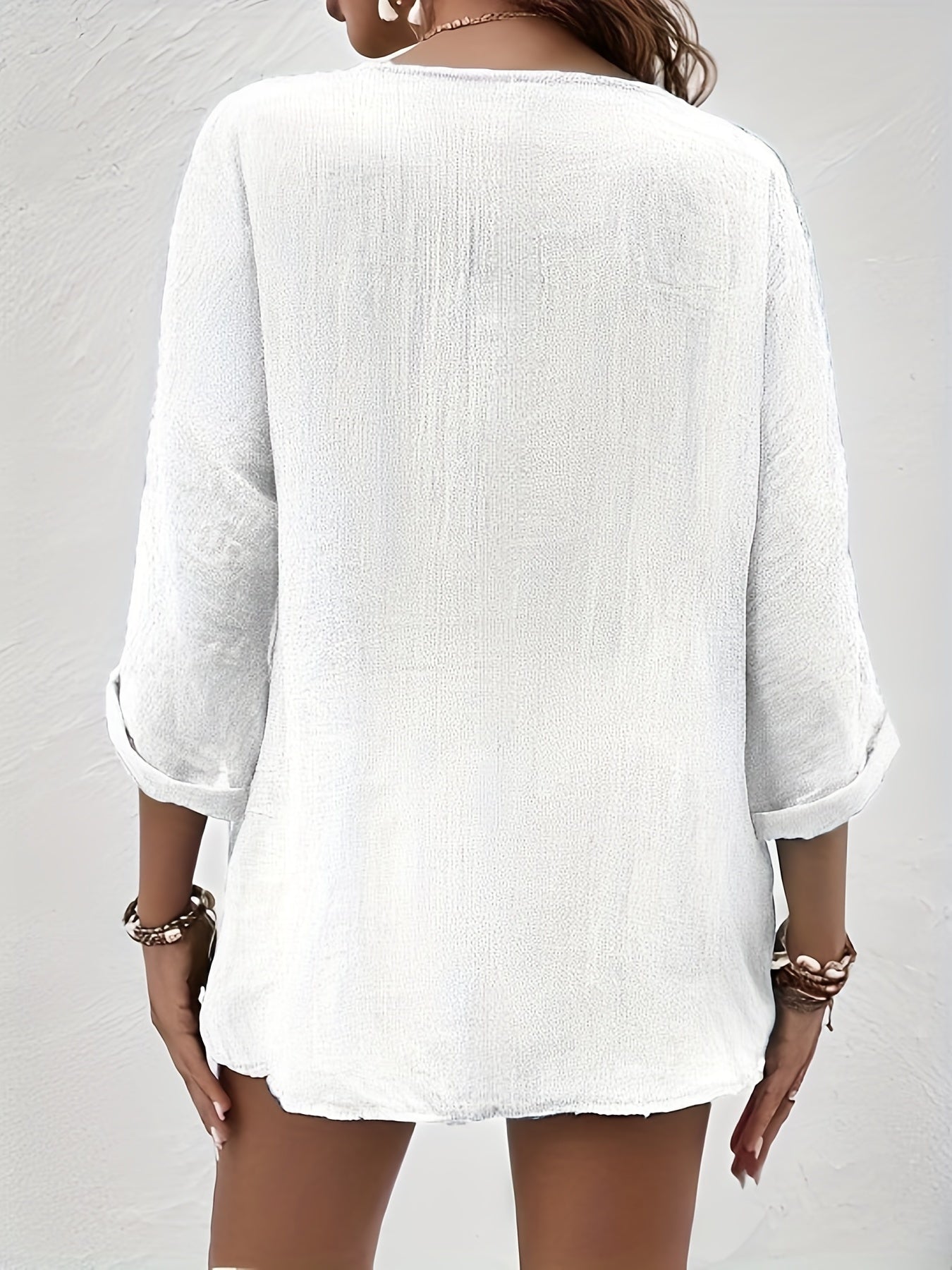  Casual Blouse Women's Solid Button Up Long Sleeve V Neck Shirt