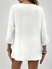  Casual Blouse Women's Solid Button Up Long Sleeve V Neck Shirt