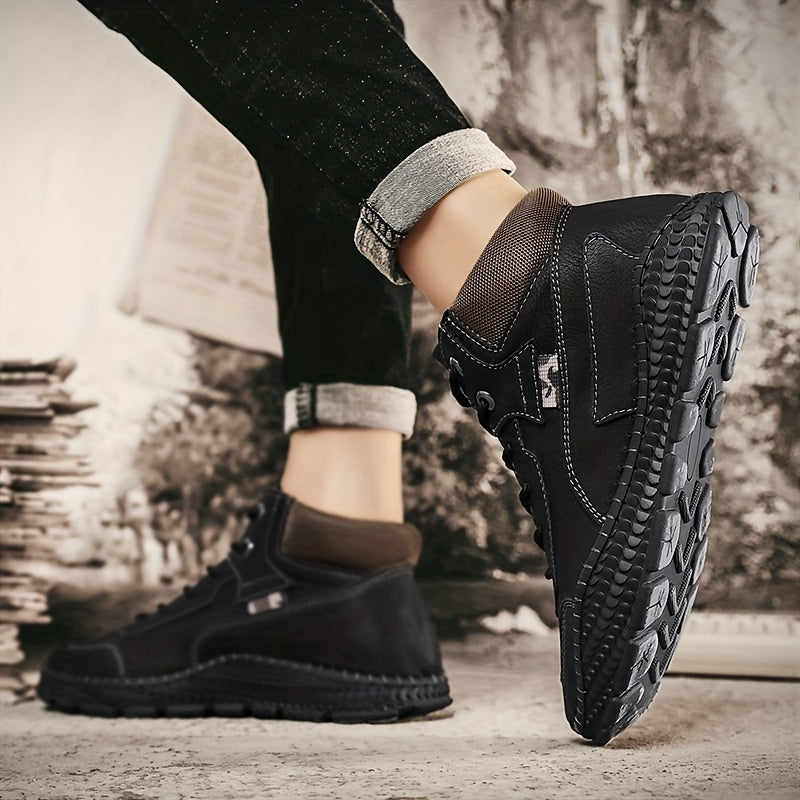 Men's Casual Stitch Solid Low Top Lace-up Boots