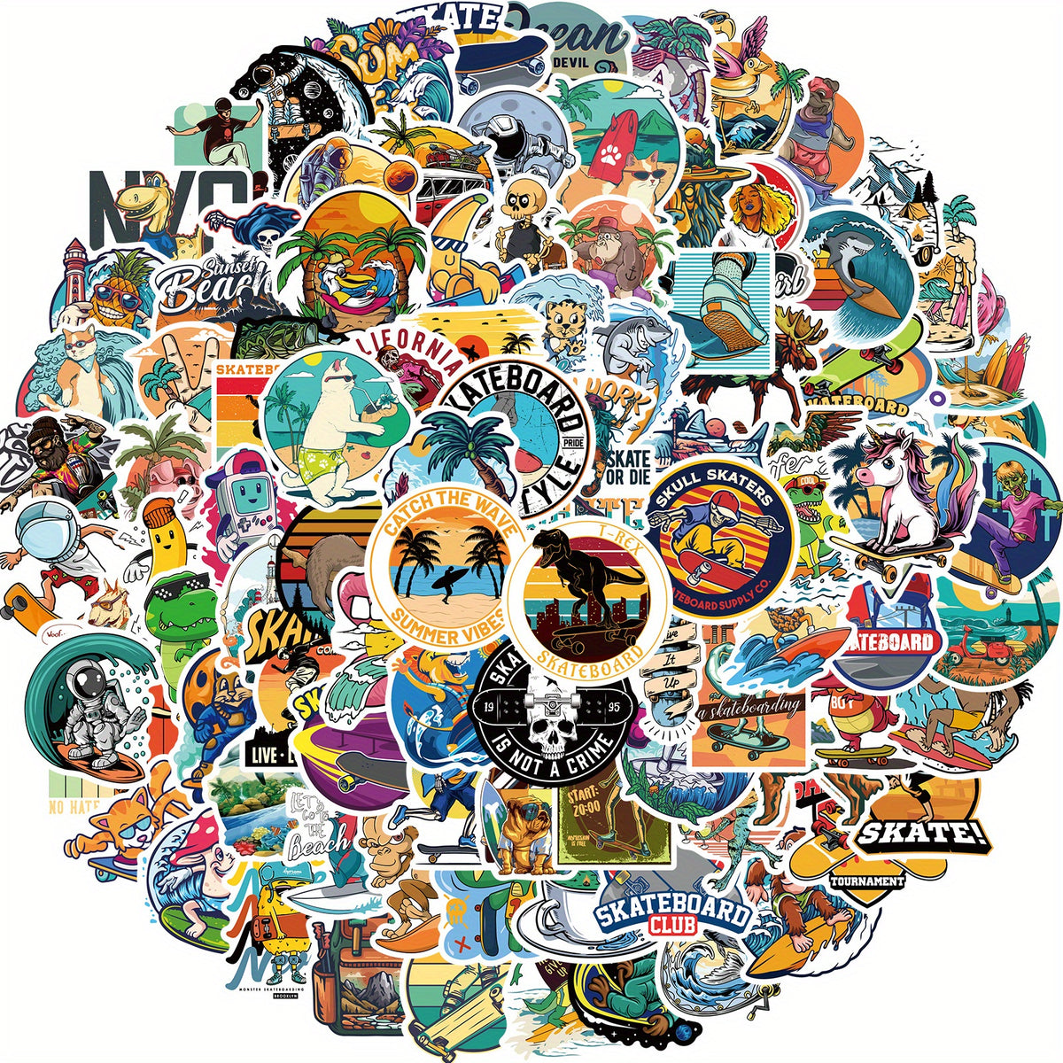 100pcs Beach Surfing Waterproof Vinyl Stickers for Water Bottles
