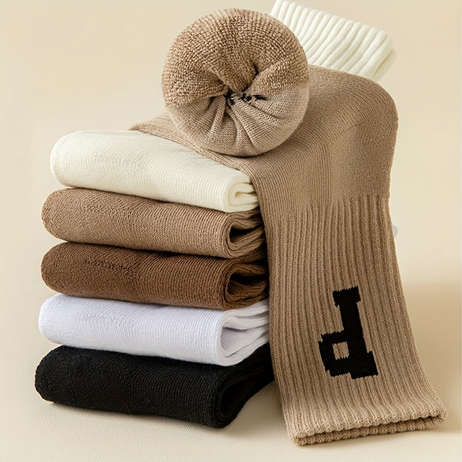 6 Pairs Letter Print Ribbed Socks Women's Stockings