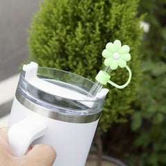 4pcs Cartoon Flower Silicone Straw Covers - Reusable Dustproof Straw Lid
