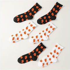 6 Pairs Pumpkin Print Socks Halloween Mid Tube Women's Stockings