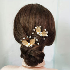Golden Leaf Hair Pin Bridal U shaped Pin Headdress Hair Accessories