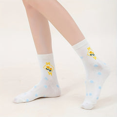 5 Pairs Floral Print Socks Comfy & Breathable Mid Tube Socks