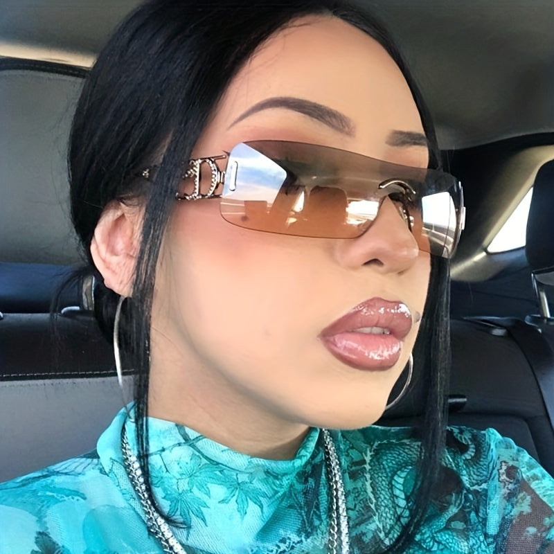 Y2K Rimless Wrap Sunglasses UV400 Hip Hop Eyewear