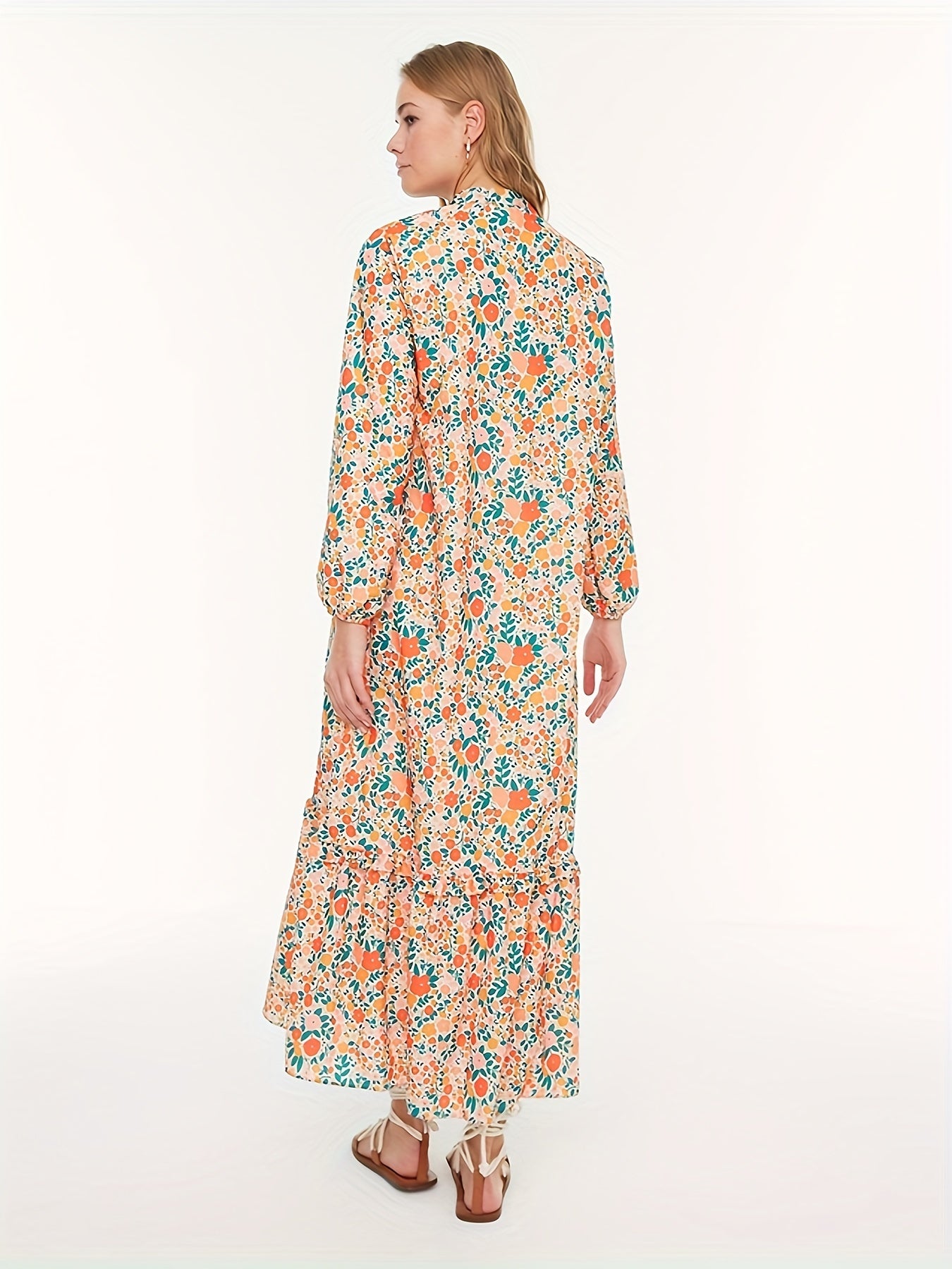  Ditsy Floral Lantern Sleeve Maxi Dress