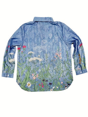  Floral Print Long Sleeve Button Up Shirt