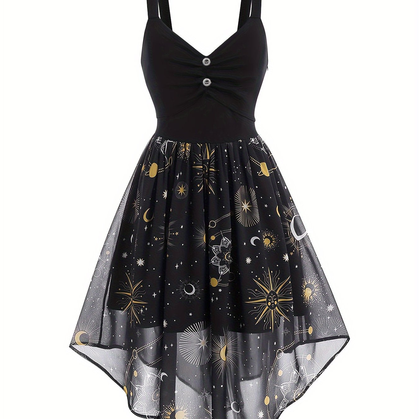  Moon & Sun Print Mesh Layered Cami Dress