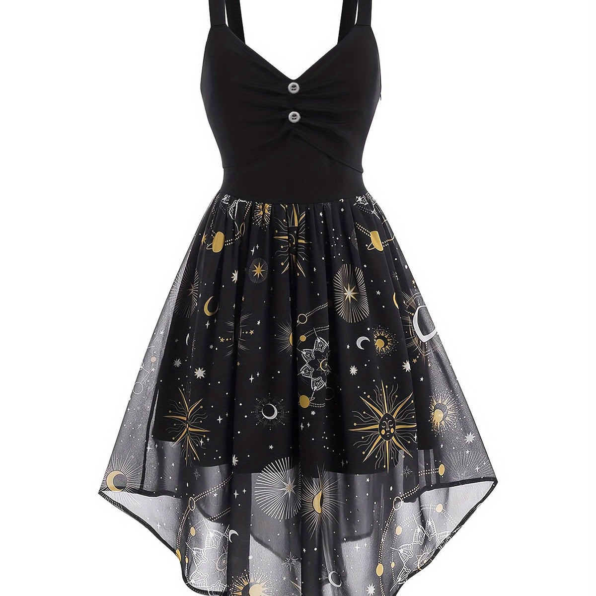  Moon & Sun Print Mesh Layered Cami Dress