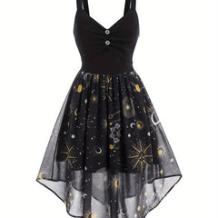  Moon & Sun Print Mesh Layered Cami Dress