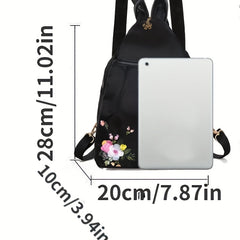 Floral Embroidery Sling Backpack for Women