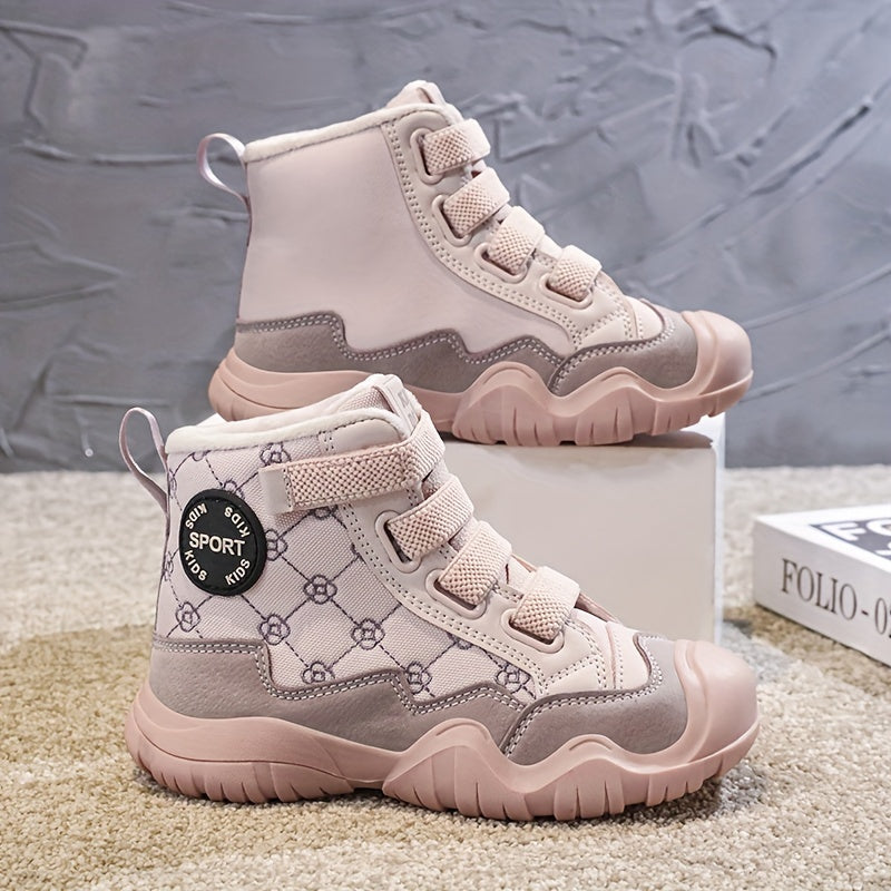 Girl's Warm Cozy Snow Boots High Top Plush Comfy Outdoor Hiking Shoes