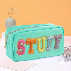 Plush Letter Print Zipper Makeup Pouch Portable Cosmetic Bag
