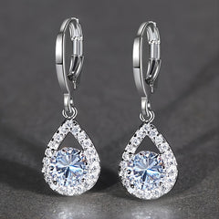 Sapphire Drop Earrings Golden Dangle Hoops Bride Wedding Jewelry