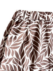  Allover Leaf Print Elastic Maxi Skirt