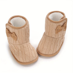 Bowknot Baby Girls Comfort Boots - Soft Warm Fleece - Indoor Autumn Winter