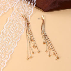 Golden Chain Tassel Dangle Earrings Copper 18K Plated Jewelry Women Gift