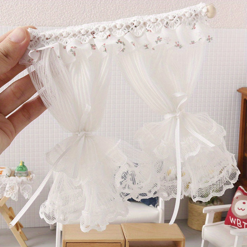 Charming 1:12 Dollhouse Curtains Floral Lace Detailing Ideal Home Decor Gift