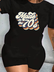 Women's Plus Retro Letter Print Graphic Tee & Shorts Set