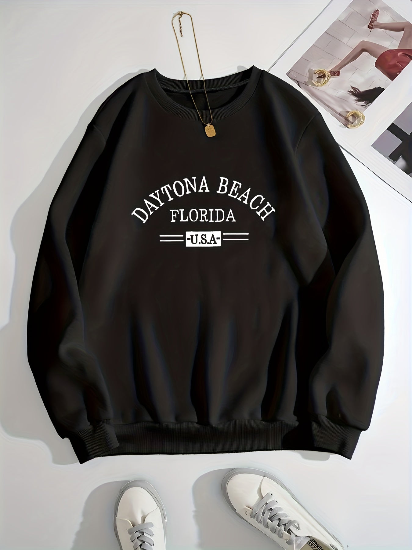 Letter Print Crew Neck Sweatshirt for Women