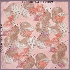 Large Square Leaves Print Satin Scarf Soft Windproof Head Wrap
